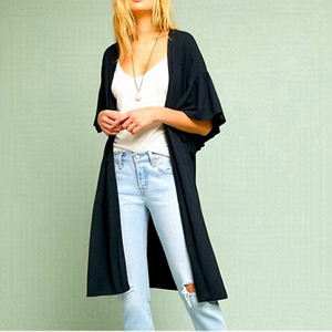 Anthro Saturday Sunday Janis Black Duster Short Ruffle Sleeve Open Cardigan XS/S